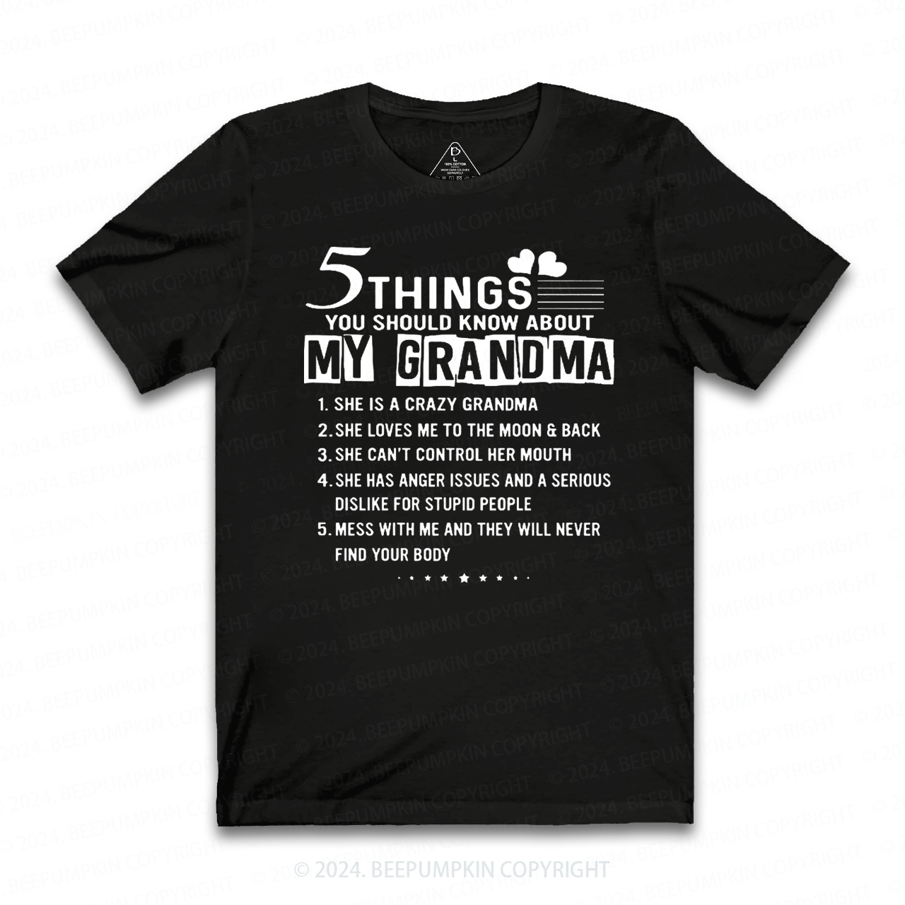 Five Things About My Grandma T-Shirts 