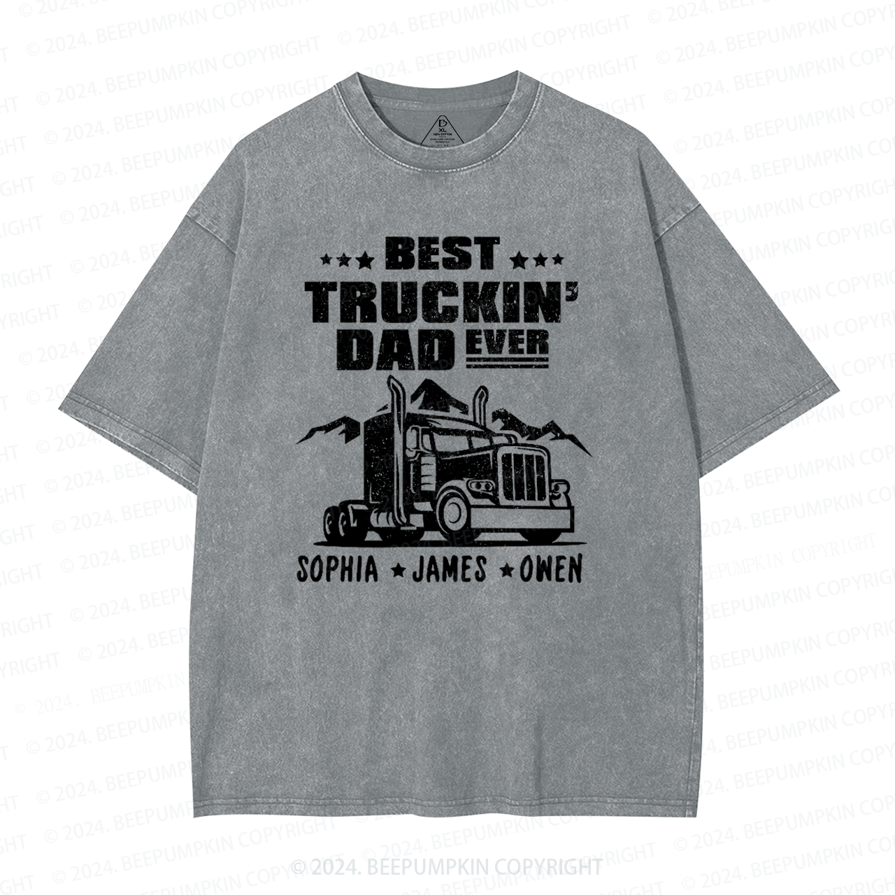 Personalized Kid Name Best Truckin Dad Ever Washed T-Shirts 