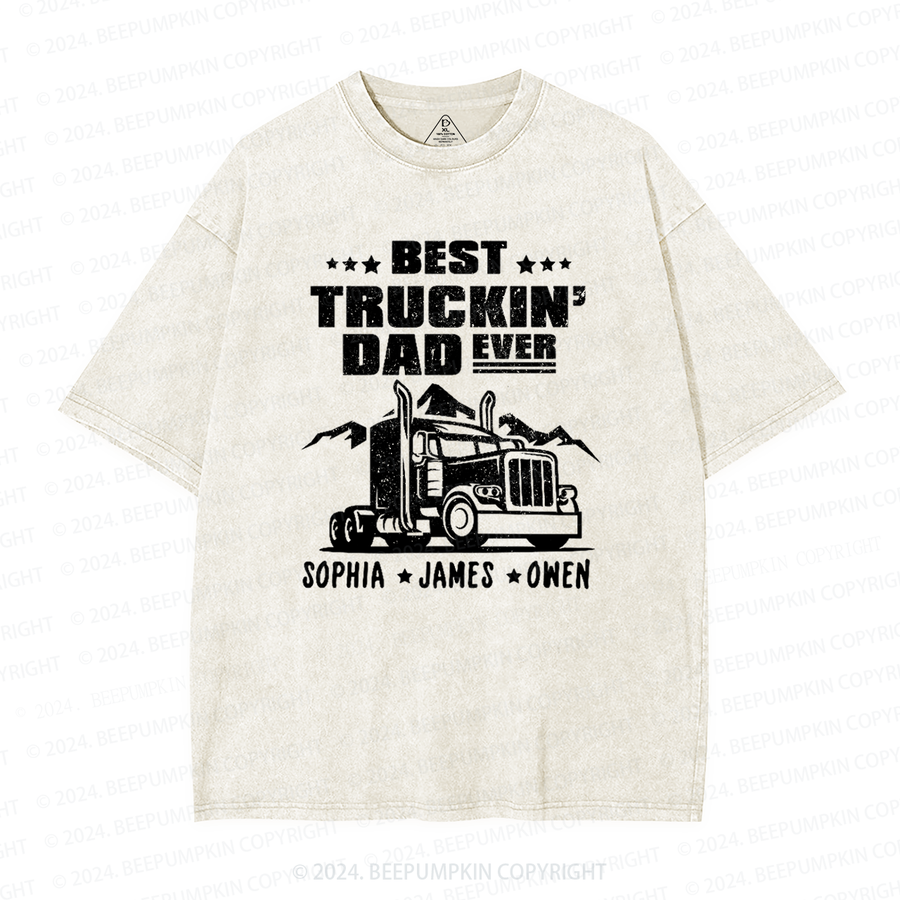 Personalized Kid Name Best Truckin Dad Ever Washed T-Shirts 