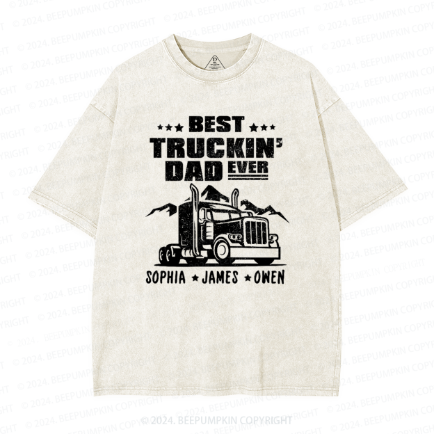 Personalized Kid Name Best Truckin Dad Ever Washed T-Shirts 