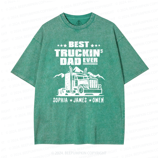 Personalized Kid Name Best Truckin Dad Ever Washed T-Shirts 