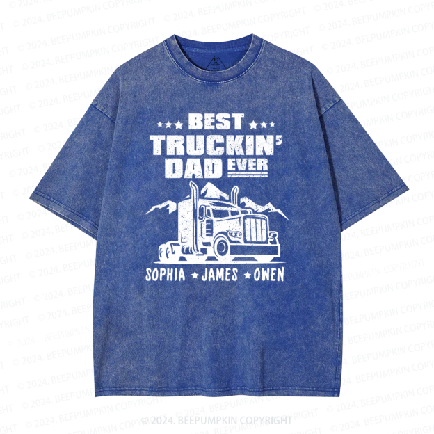Personalized Kid Name Best Truckin Dad Ever Washed T-Shirts 