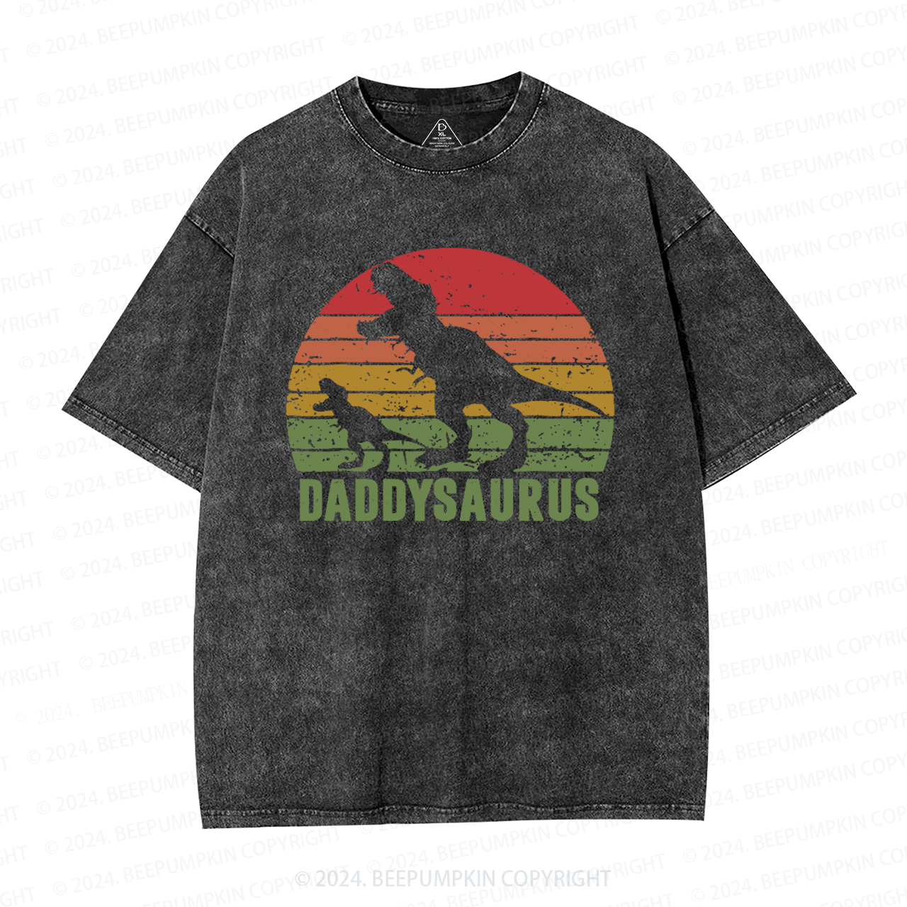 Daddy Saurus Roaring Dinosaur Washed T-Shirts 