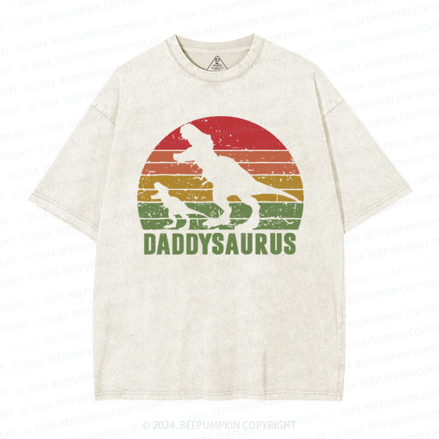 Daddy Saurus Roaring Dinosaur Washed T-Shirts 