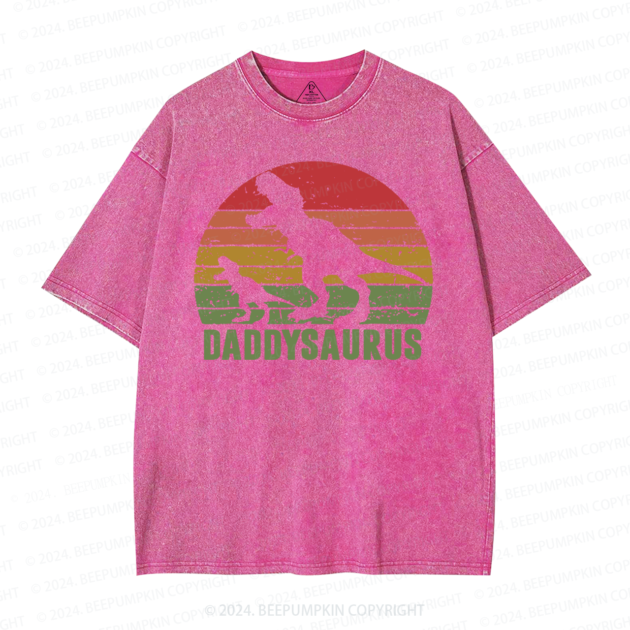 Daddy Saurus Roaring Dinosaur Washed T-Shirts 
