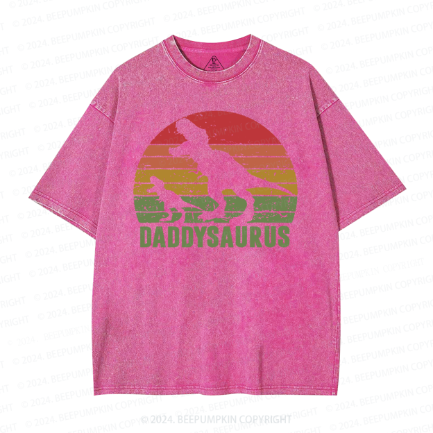 Daddy Saurus Roaring Dinosaur Washed T-Shirts 