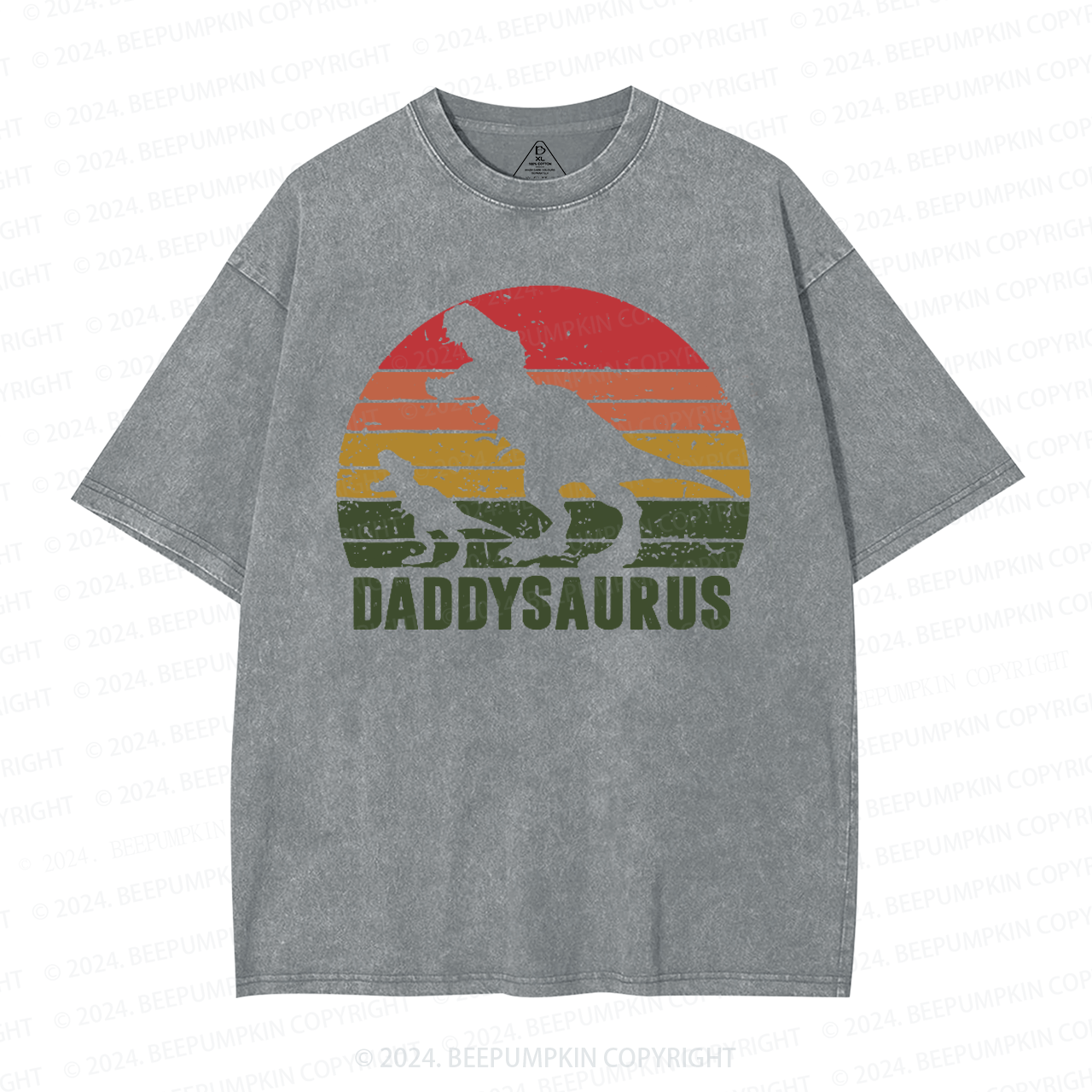 Daddy Saurus Roaring Dinosaur Washed T-Shirts 
