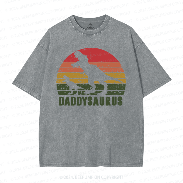 Daddy Saurus Roaring Dinosaur Washed T-Shirts 