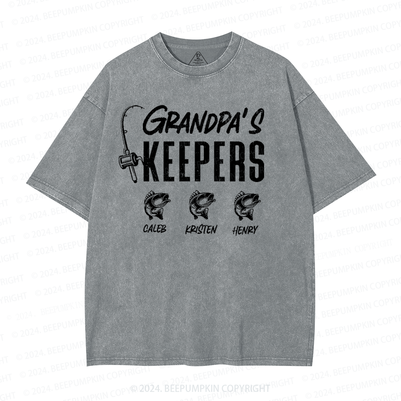 Personalized Grandpa Fishing With Kids Names Washed T-Shirts 