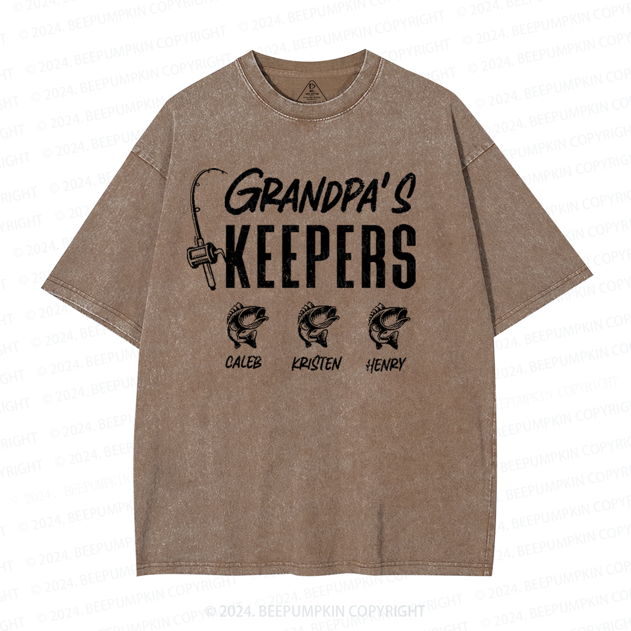 Personalized Grandpa Fishing With Kids Names Washed T-Shirts 