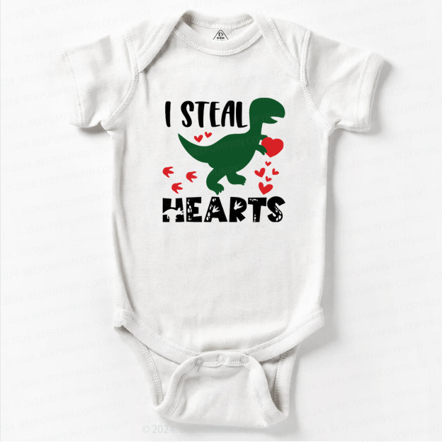 I Steal Hearts Dinosaur Valentine Bodysuit For Baby
