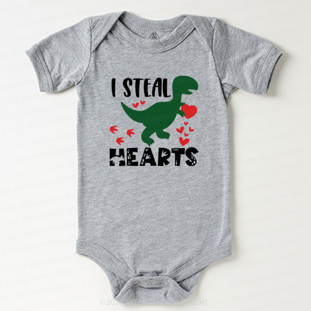 I Steal Hearts Dinosaur Valentine Bodysuit For Baby