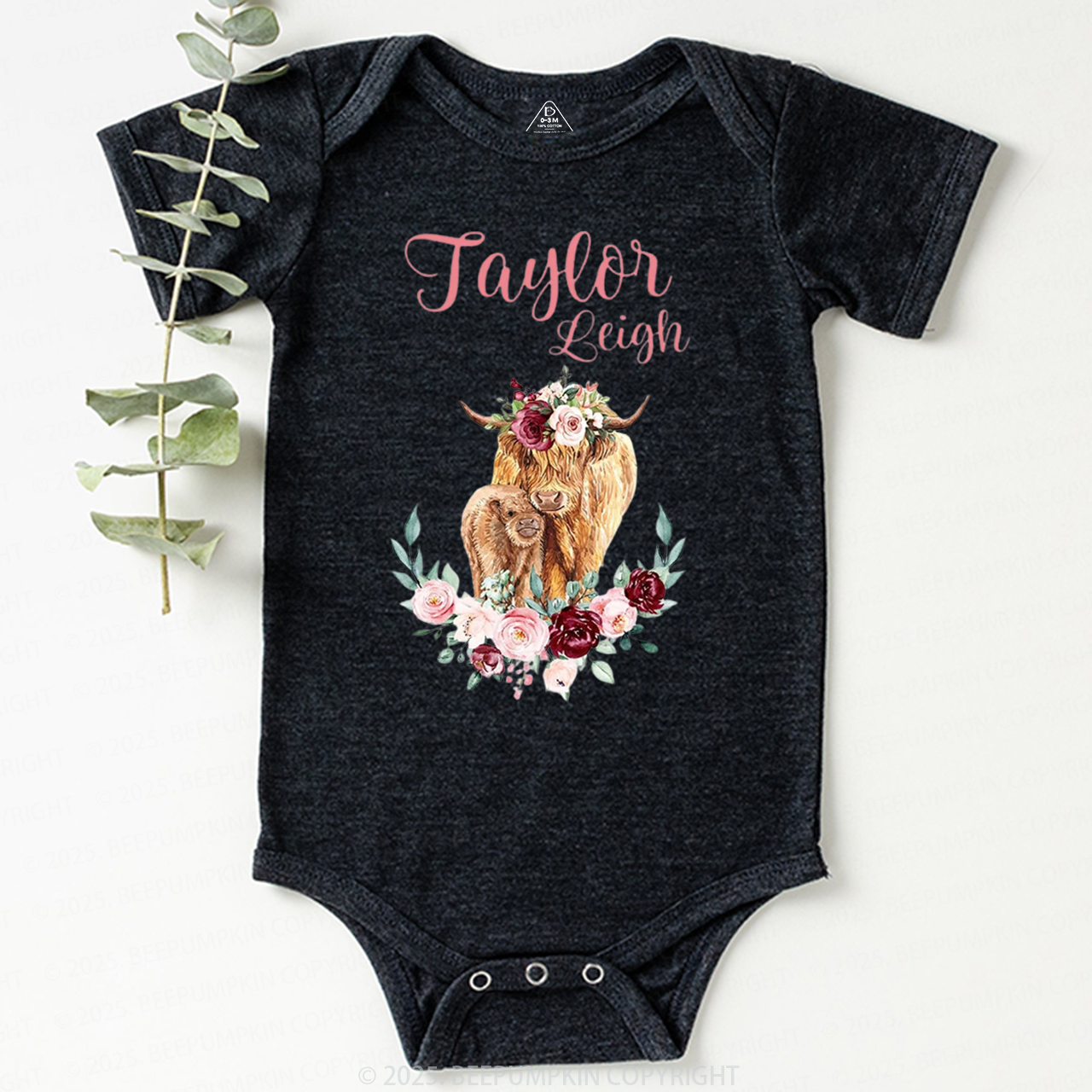 Personalized Name Highland Cow Baby Bodysuit Beepumpkin