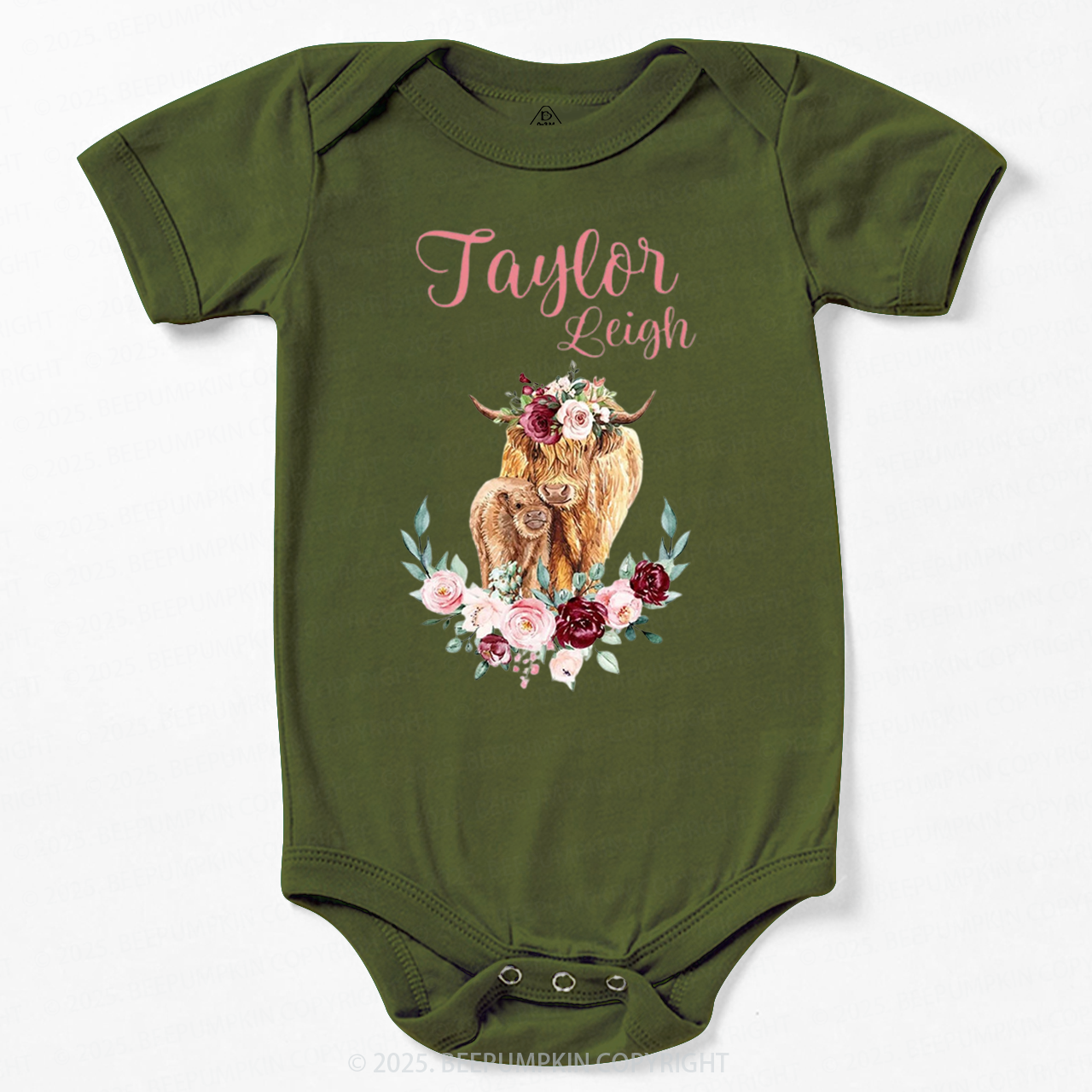 Personalized Name Highland Cow Baby Bodysuit Beepumpkin