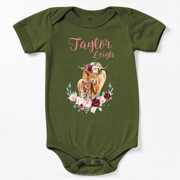 Personalized Name Highland Cow Baby Bodysuit Beepumpkin