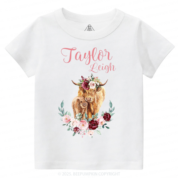 Personalized Name Highland Cow Baby Toddler&Kid's Tees Beepumpkin