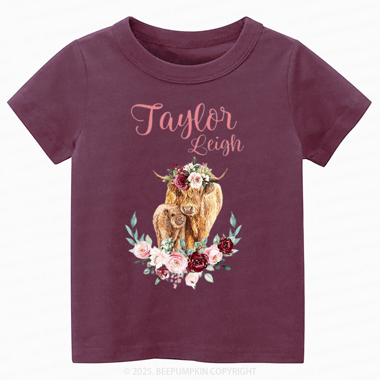 Personalized Name Highland Cow Baby Toddler&Kid's Tees Beepumpkin