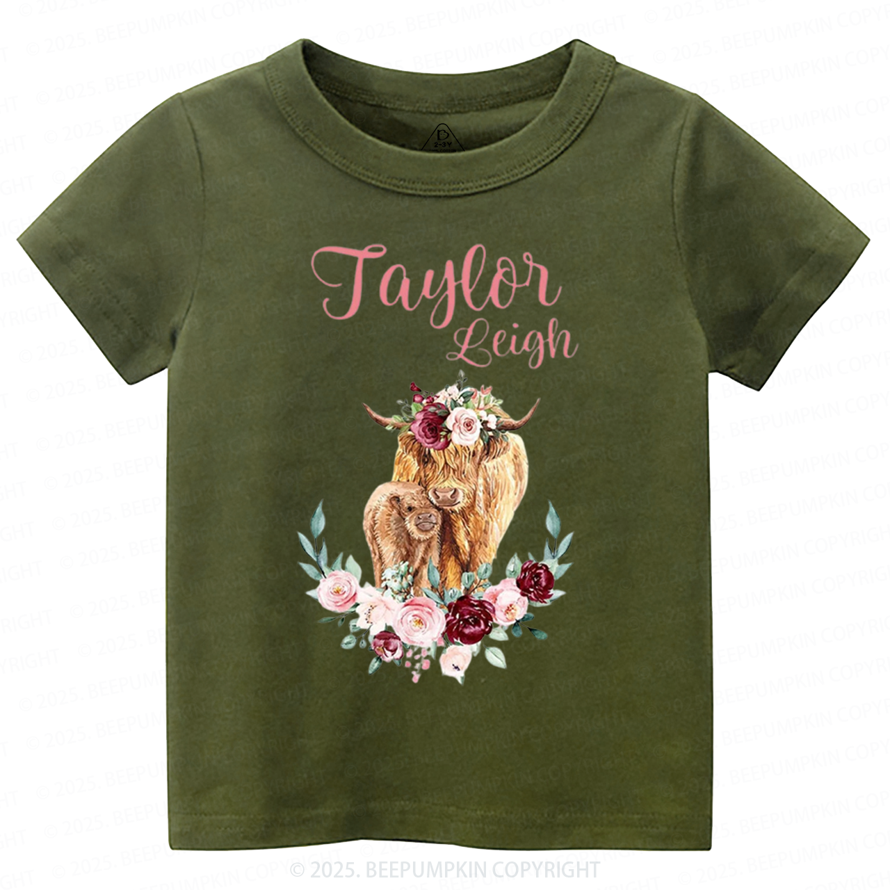 Personalized Name Highland Cow Baby Toddler&Kid's Tees Beepumpkin
