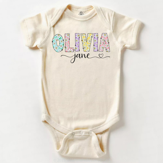 Personalized Name With Daisies Bodysuit Beepumpkin