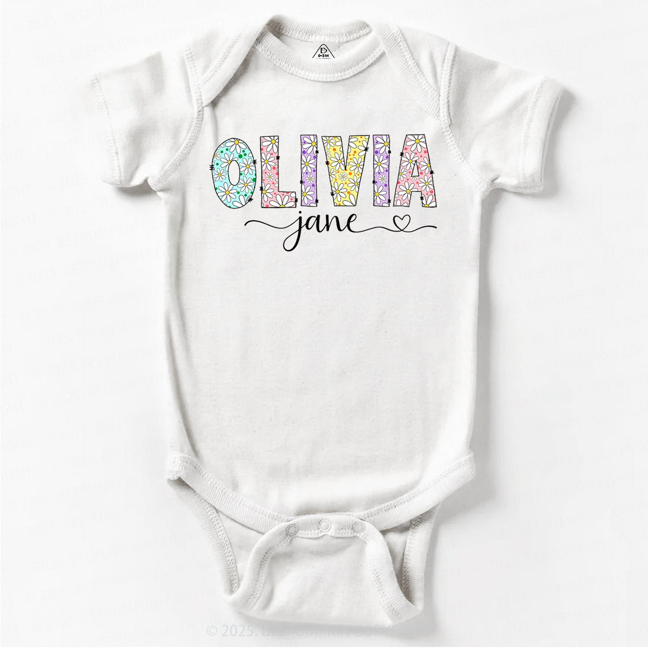 Personalized Name With Daisies Bodysuit Beepumpkin