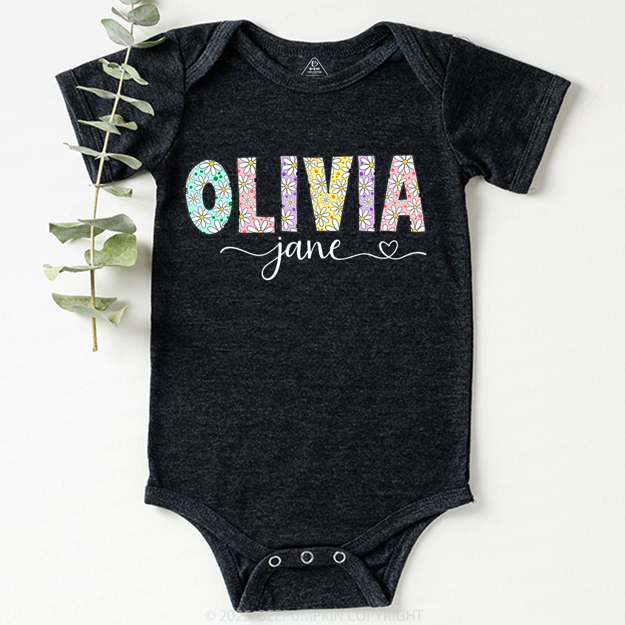 Personalized Name With Daisies Bodysuit Beepumpkin