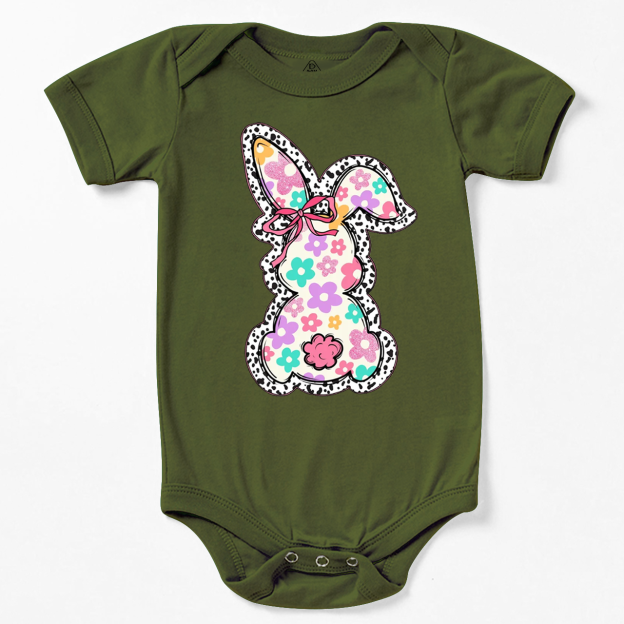 Retro Floral Easter Bunny Bodysuit Beepumpkin