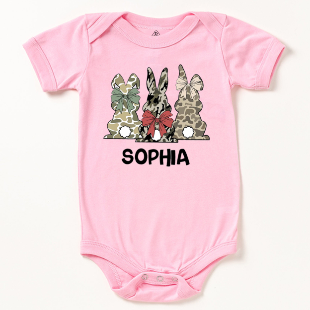 Personalized Name Camouflage Easter Bunny Bodysuit Beepumpkin