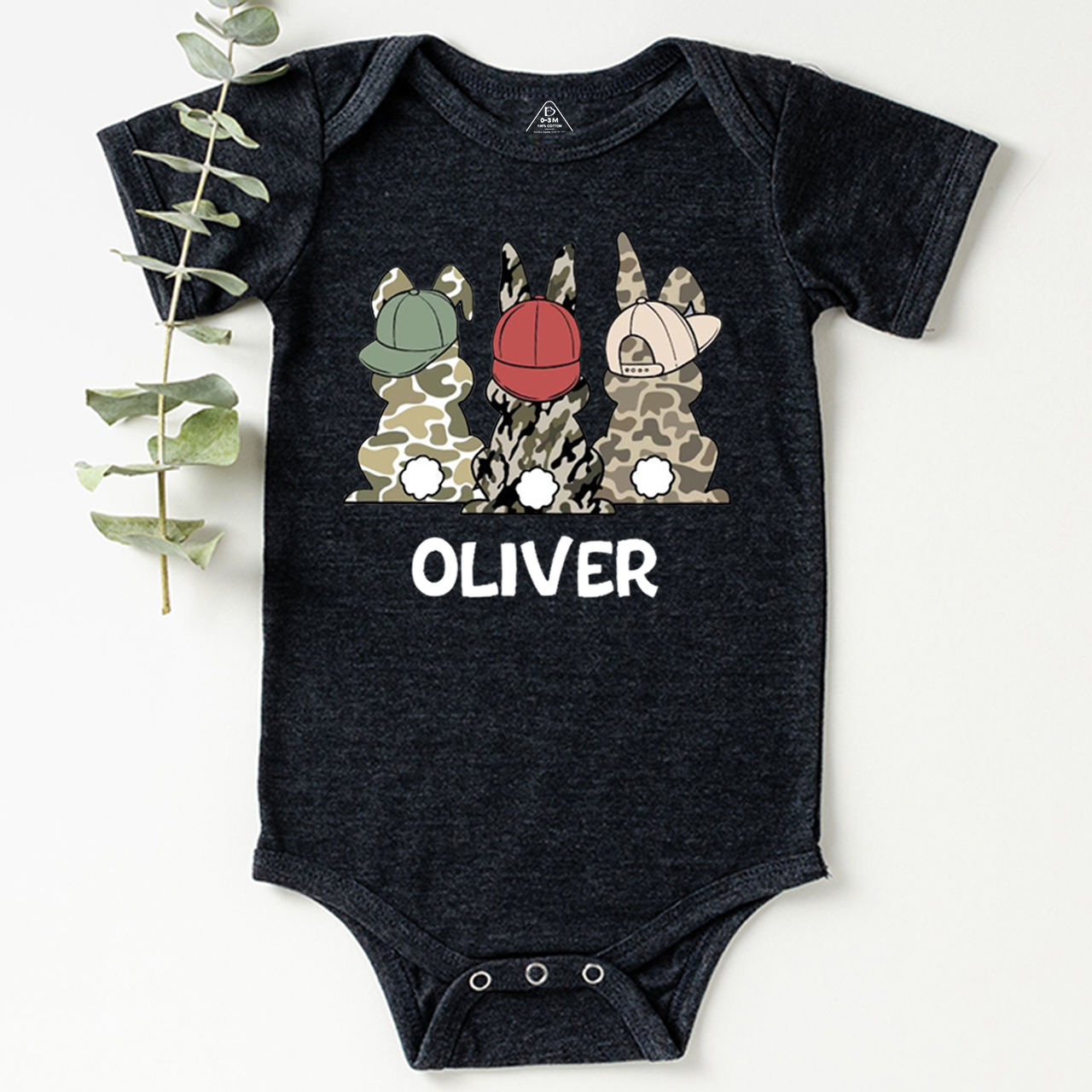 Personalized Name Camouflage Easter Bunny Bodysuit Beepumpkin