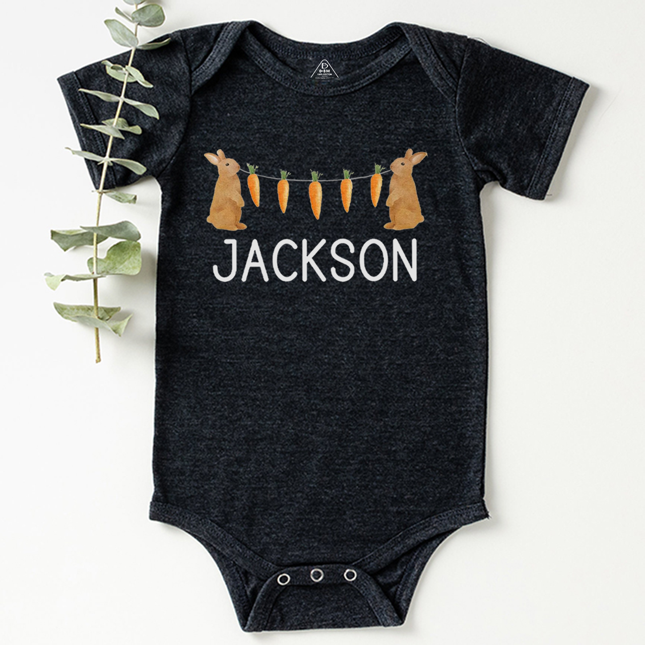 Personalized Name Bunny Carrot Easter Bodysuit Beepumpkin