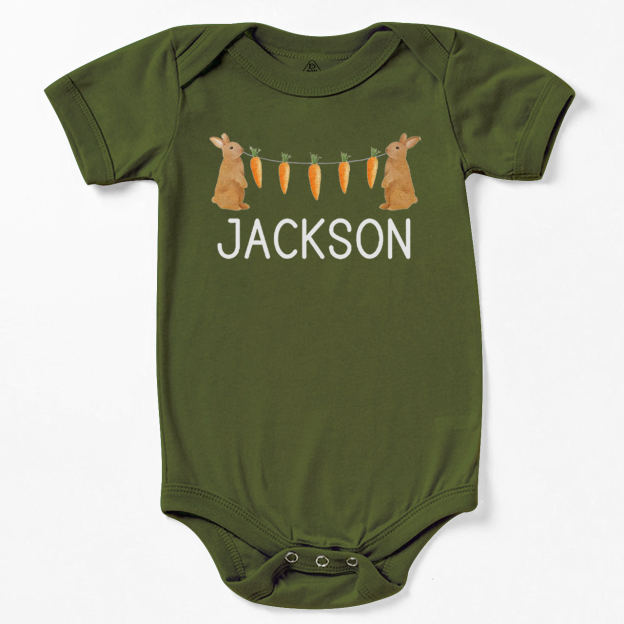 Personalized Name Bunny Carrot Easter Bodysuit Beepumpkin