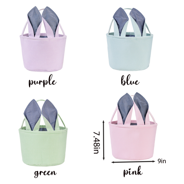 Personalized Name Seersucker Vintage Rabbit Ears Basket