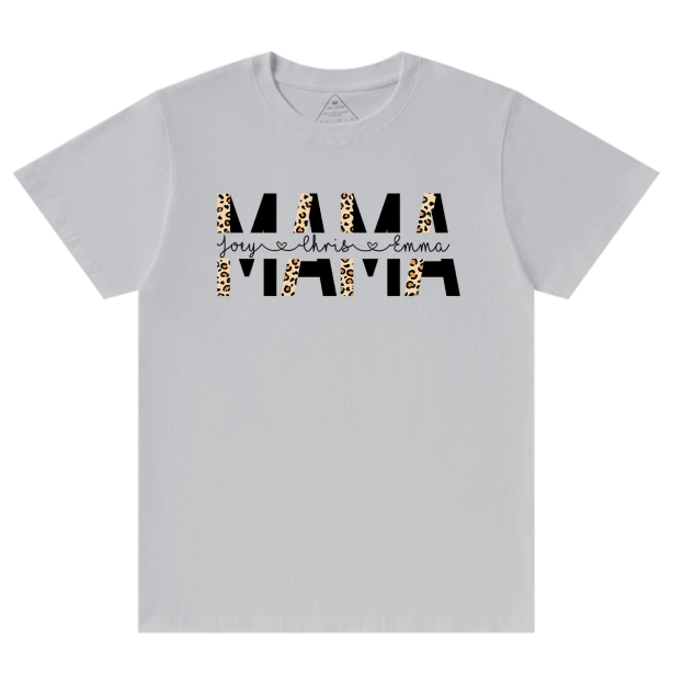 Custom Kids Names Leopard Print Mom Gift Tees