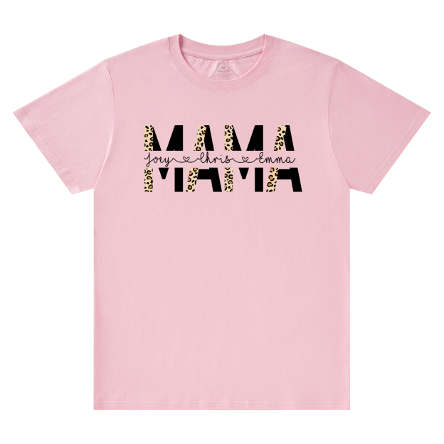Custom Kids Names Leopard Print Mom Gift Tees