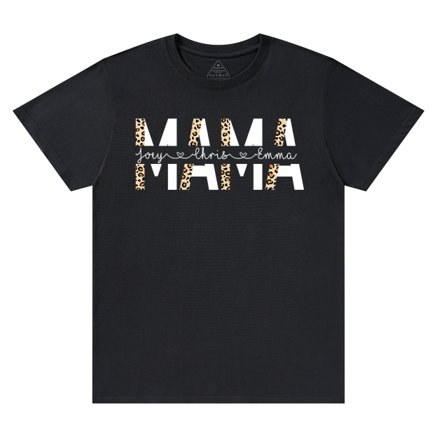 Custom Kids Names Leopard Print Mom Gift Tees