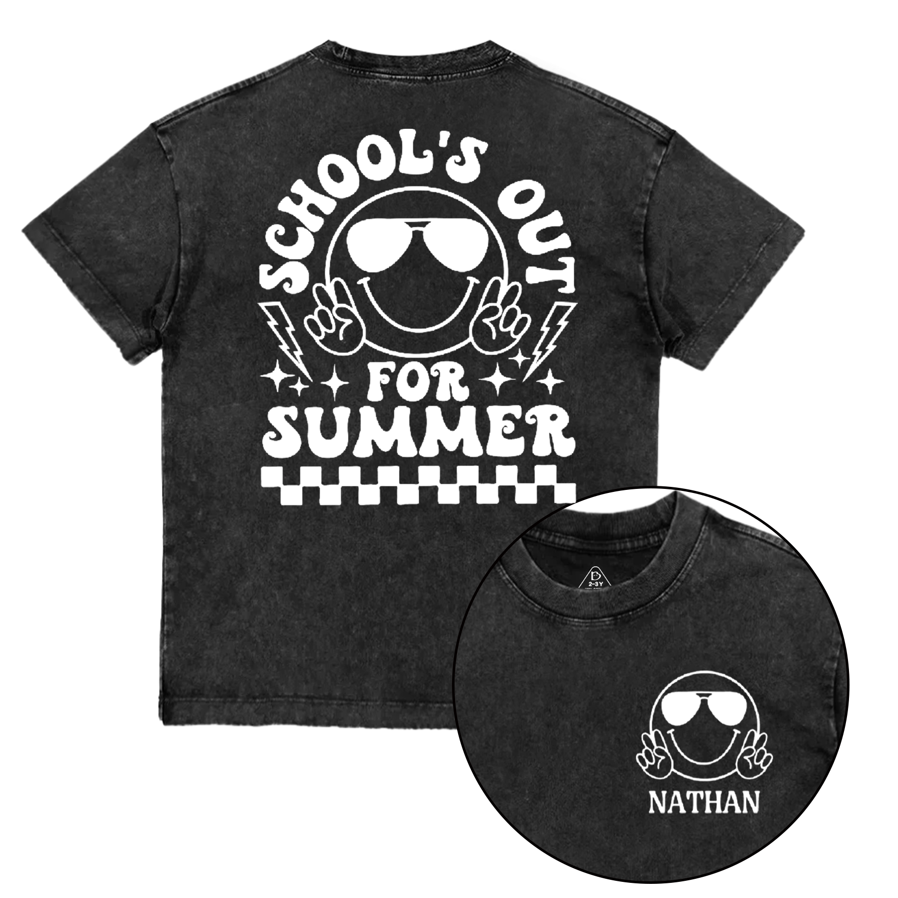 Personalized Name Schools Out For Summer Toddler&Kids Washed Tees