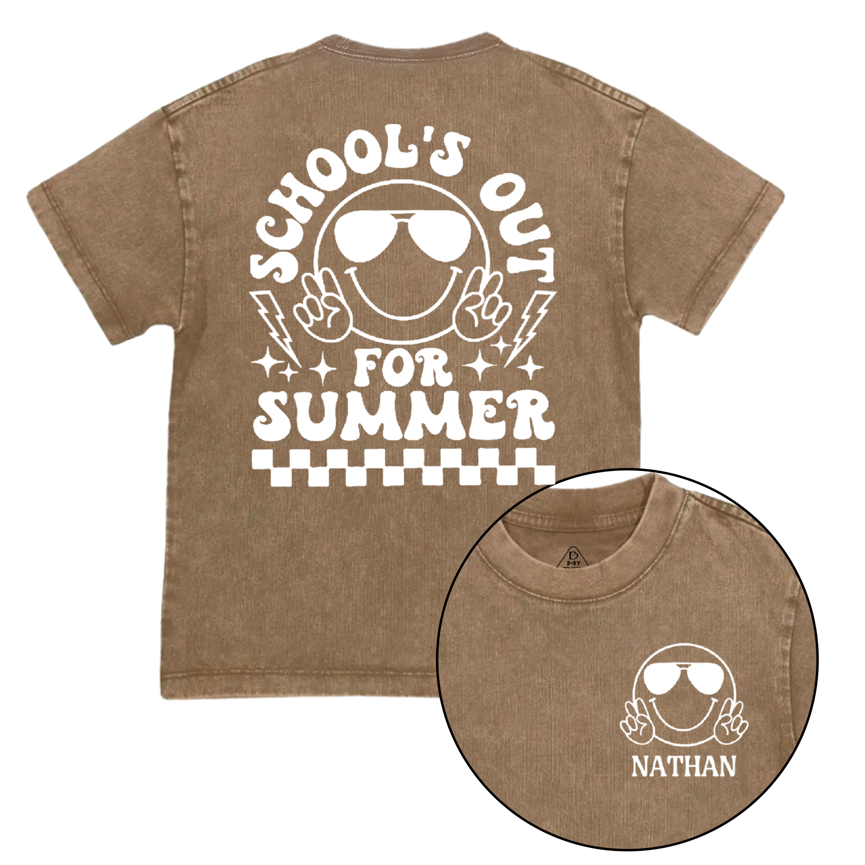 Personalized Name Schools Out For Summer Toddler&Kids Washed Tees