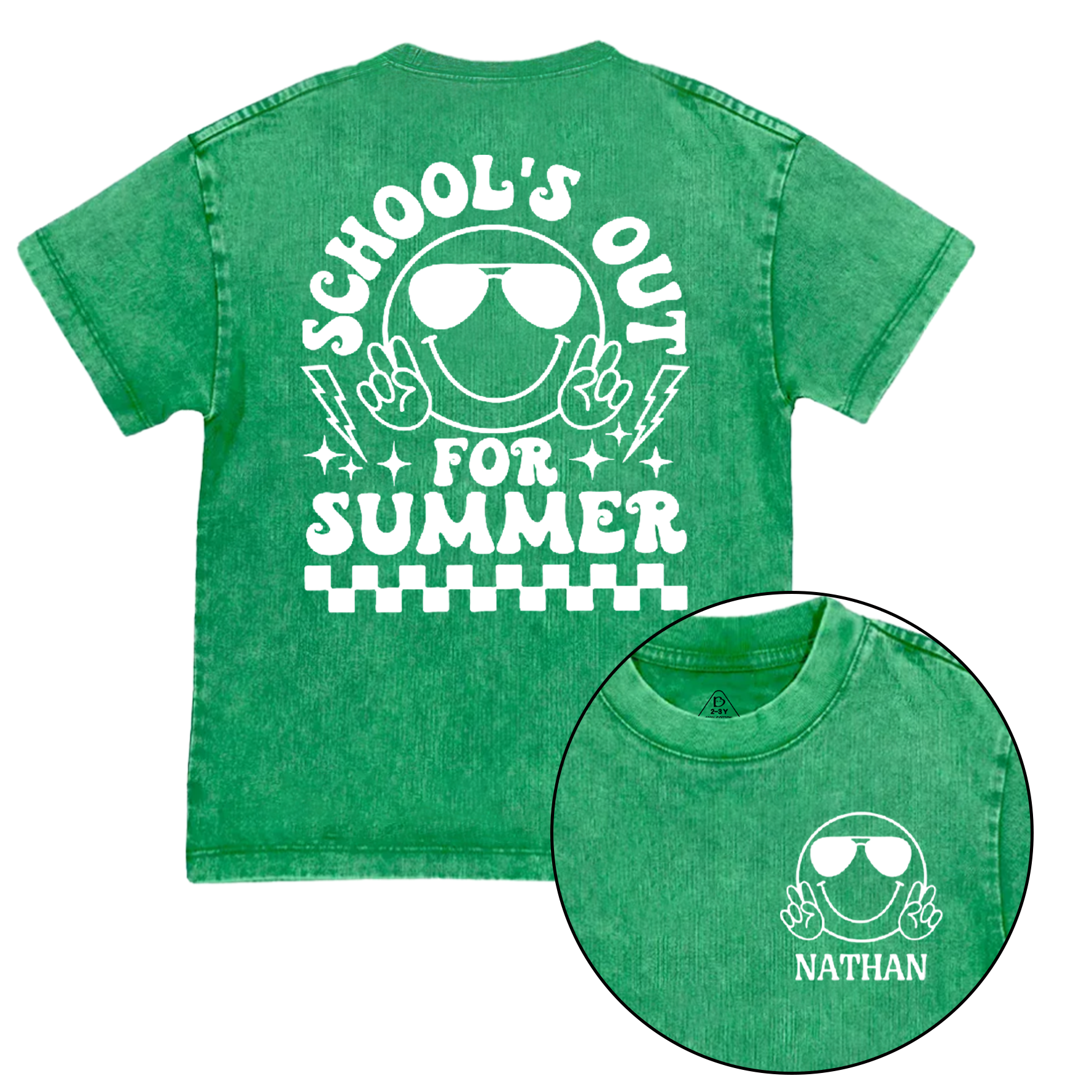 Personalized Name Schools Out For Summer Toddler&Kids Washed Tees
