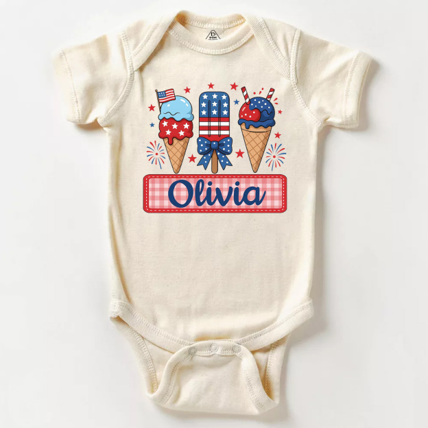 Personalized Name 4th Of July Bodysuit Beepumpkin