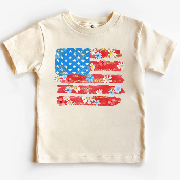 Flower American Flag Toddler&Kid's Tees Beepumpkin 