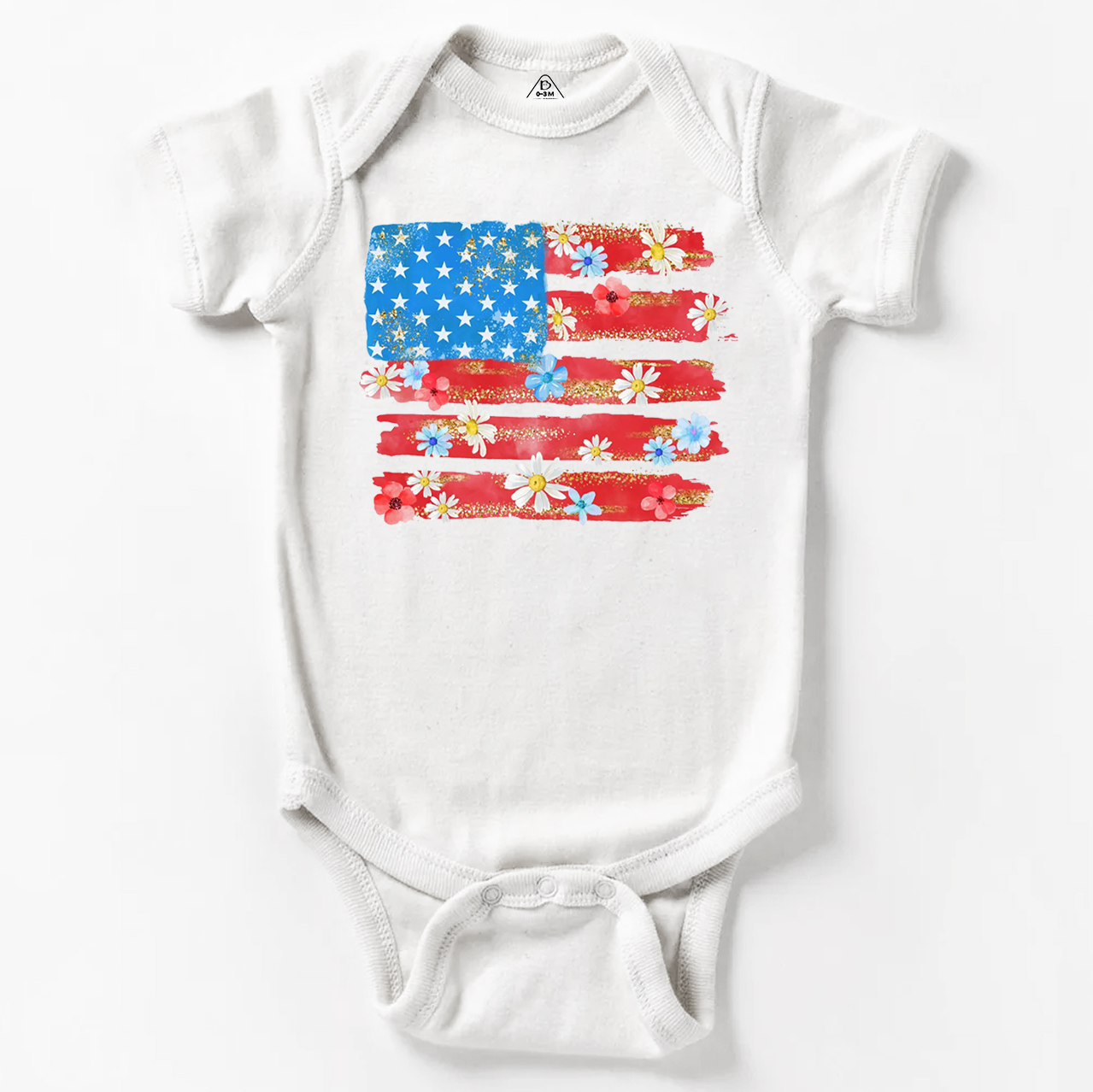 Flower American Flag Bodysuit Beepumpkin