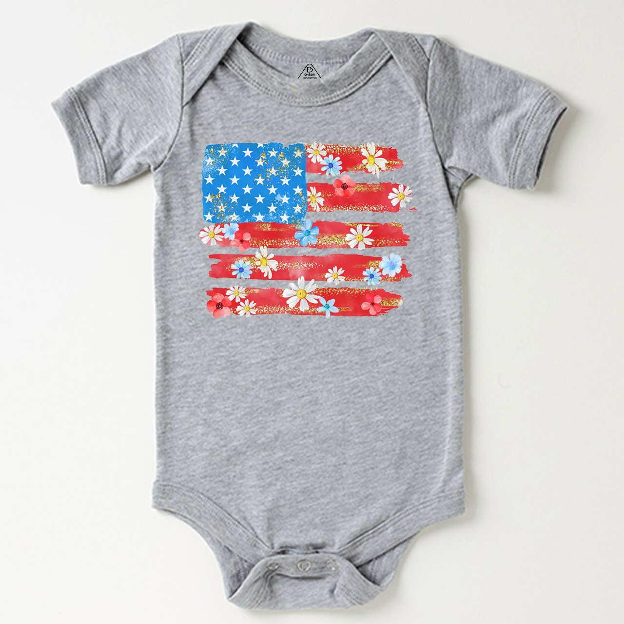 Flower American Flag Bodysuit Beepumpkin