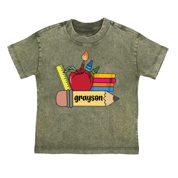 Personalized Name School Supplies  Toddler&Kids Washed Tees