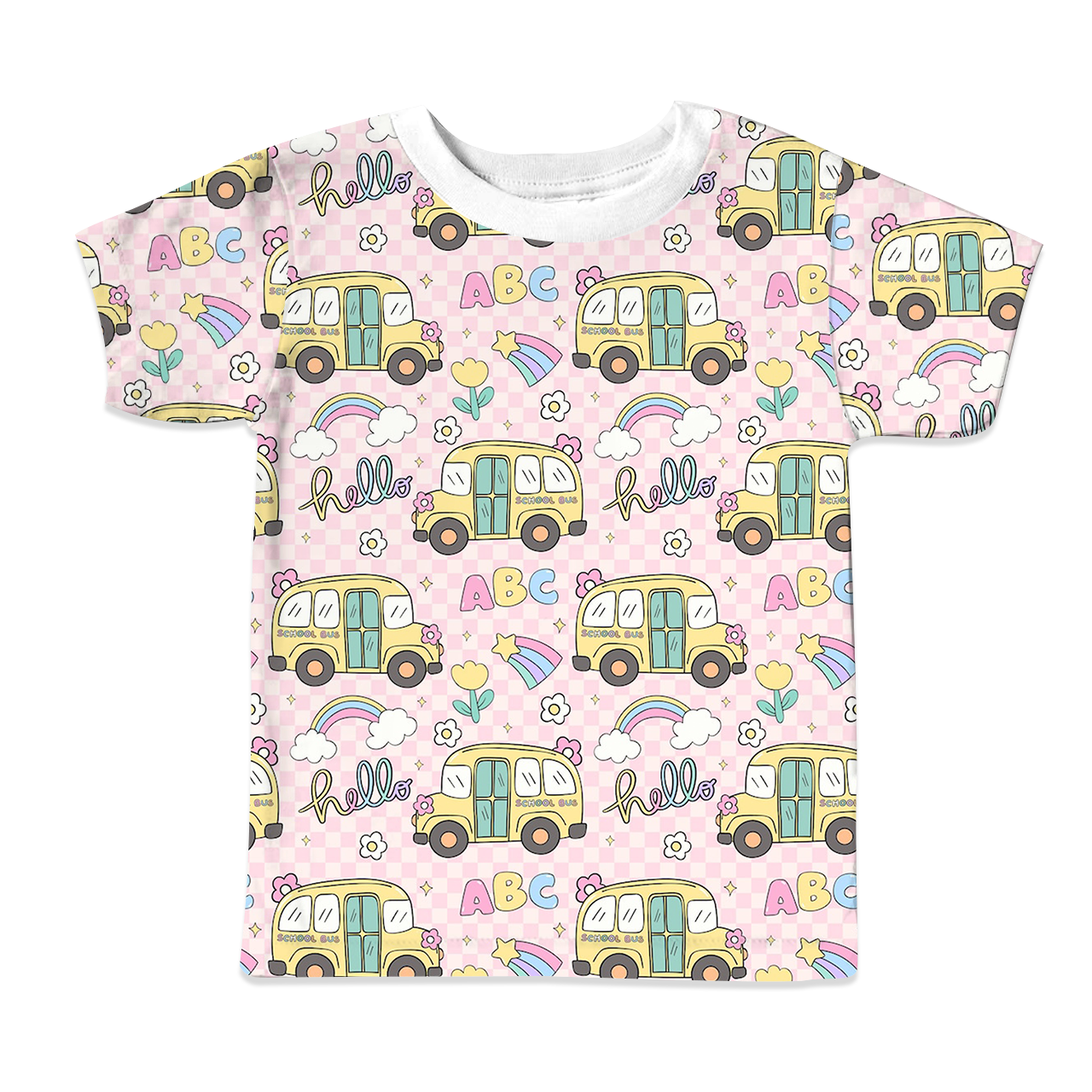 Pink School Bus All Over Print Kids Tees