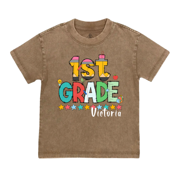 Personalized Pencil Letter Grade Toddler&Kids Washed Tees