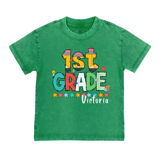 Personalized Pencil Letter Grade Toddler&Kids Washed Tees