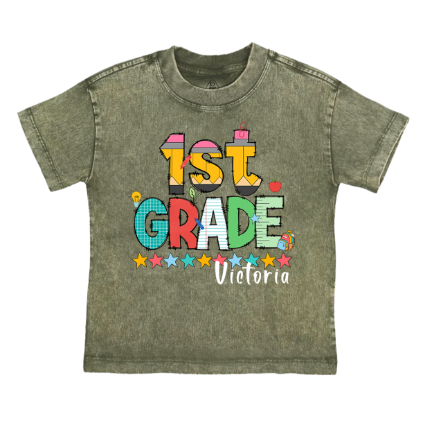 Personalized Pencil Letter Grade Toddler&Kids Washed Tees