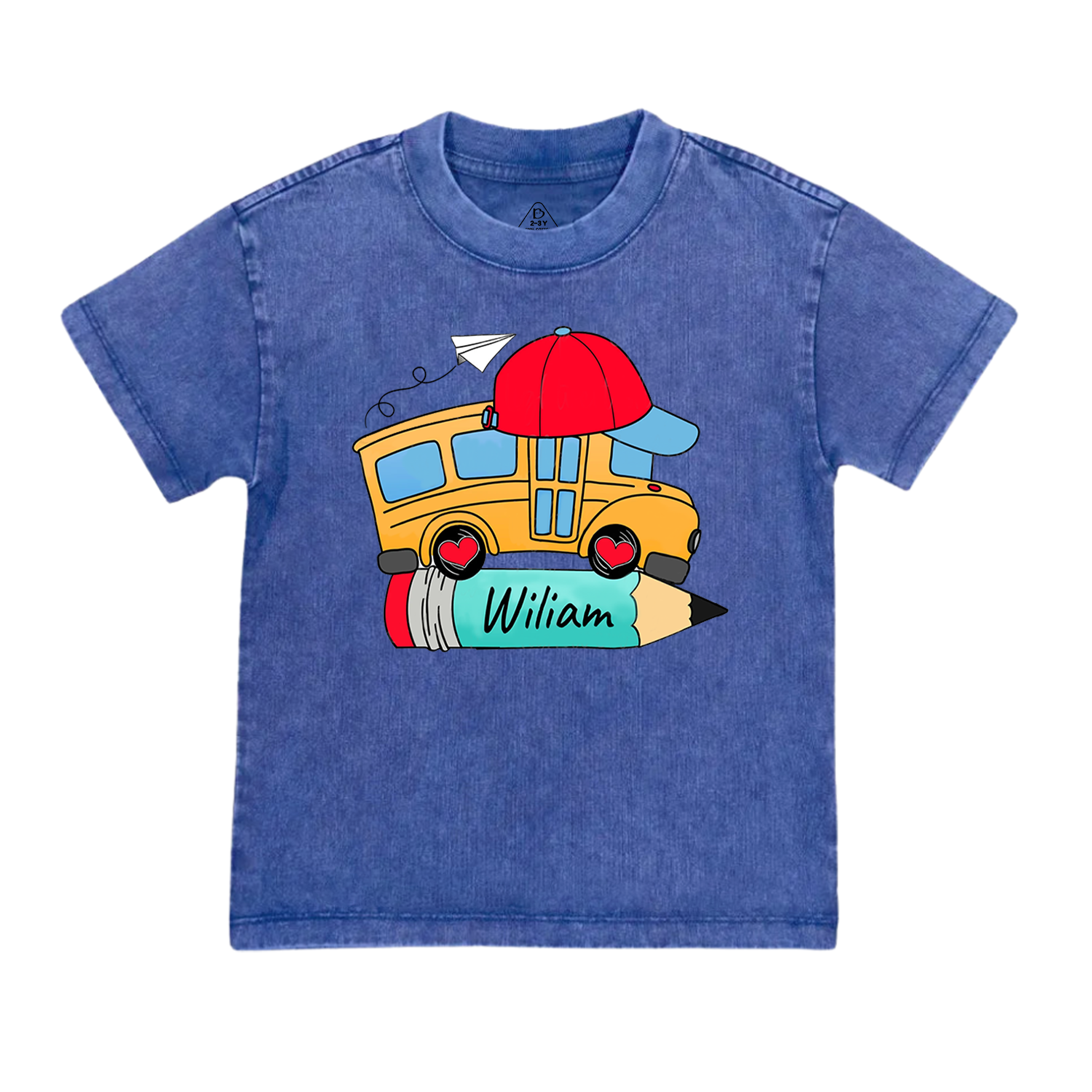 Personalized Bundle School Bus With Name Toddler&Kids Washed Tees