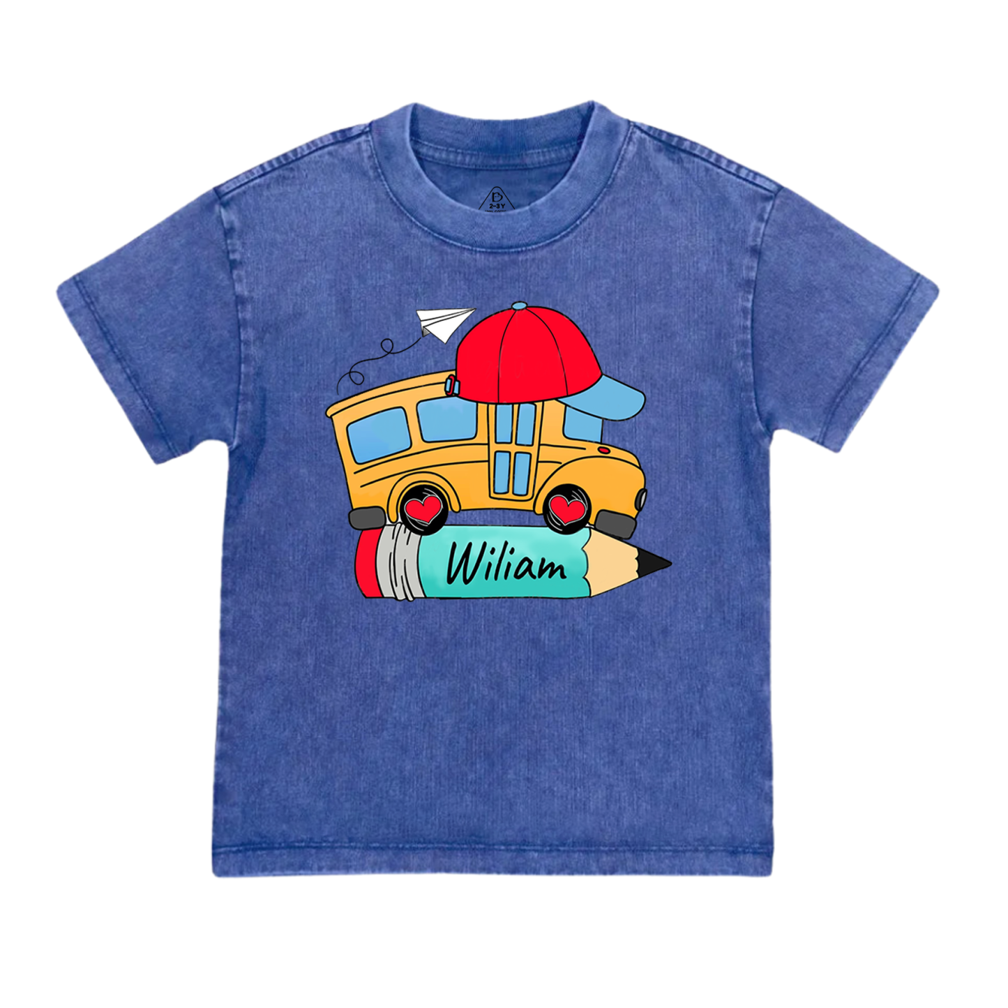 Personalized Bundle School Bus With Name Toddler&Kids Washed Tees