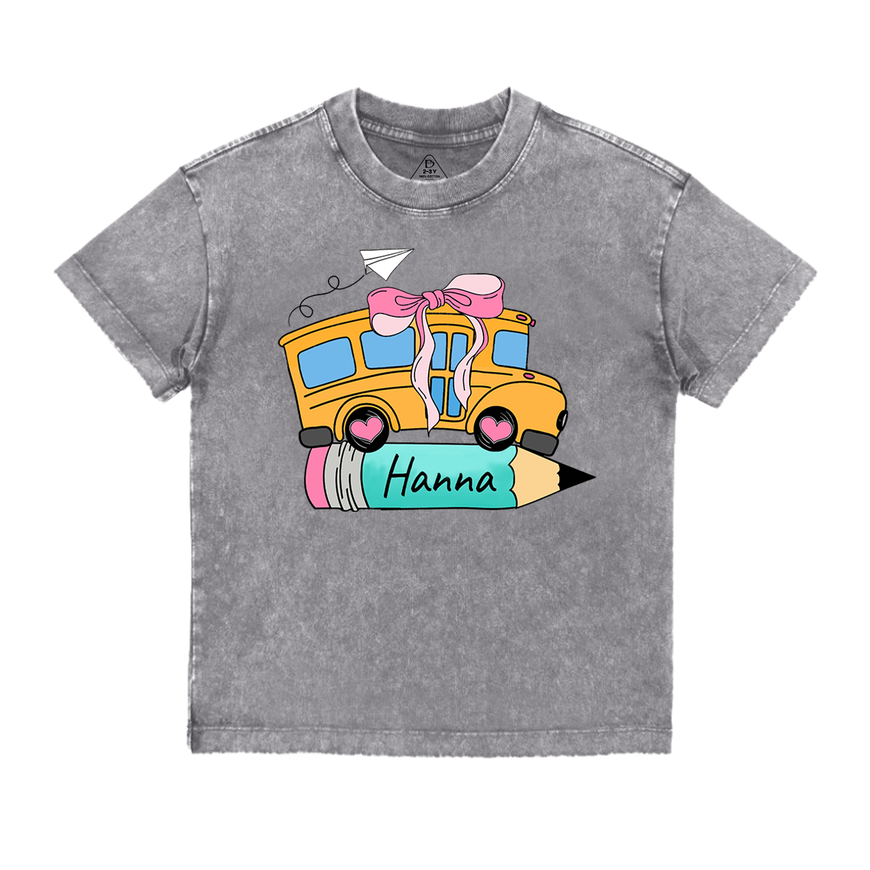 Personalized Bundle School Bus With Name Toddler&Kids Washed Tees