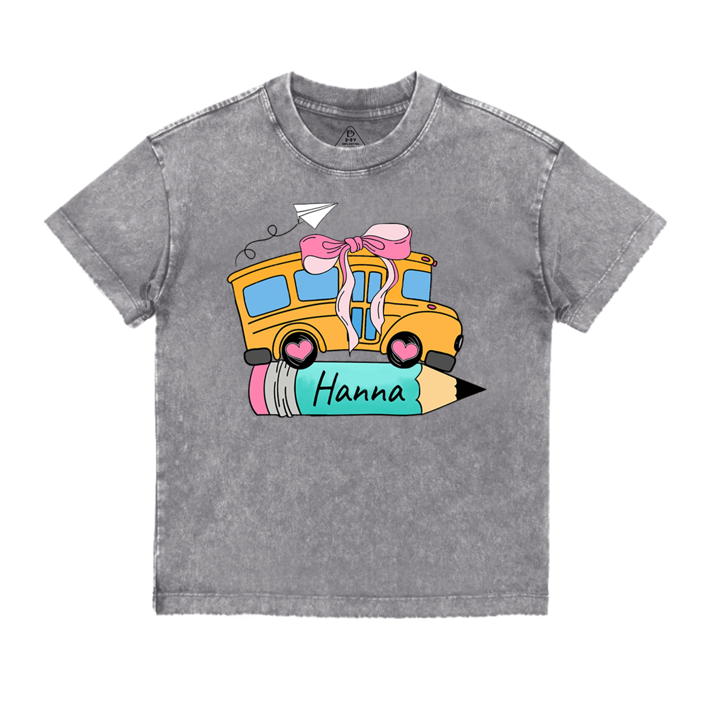 Personalized Bundle School Bus With Name Toddler&Kids Washed Tees